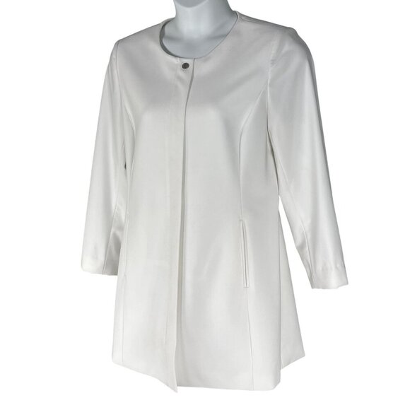 Calvin Klein NEW Women 14 White Collarless Zip Front Long Blazer Jacket Timeless - Picture 9 of 16